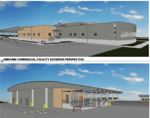 Inbound commercial facility exterior perspective