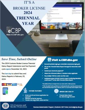 Flyer showing information about the 2023 eCBP Triennial Status Report information. 