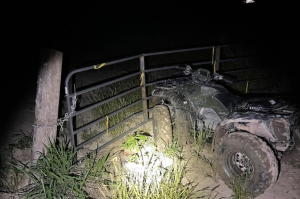 Abandoned ATV discovered by Border Patrol agents at ranch gate near Escobares, Texas
