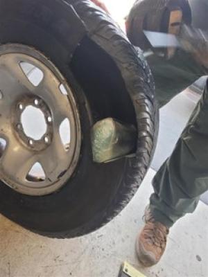 San Diego Border patrol fentanyl pills inside a tire