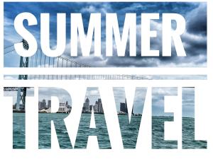 Ambassador Bridge seen through a summer travel graphic