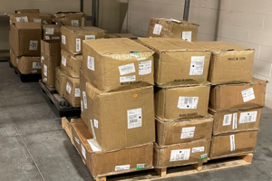 Boxes containing nearly 5,358 pounds of fentanyl precursors seized by CBP officers at Laredo Port of Entry.
