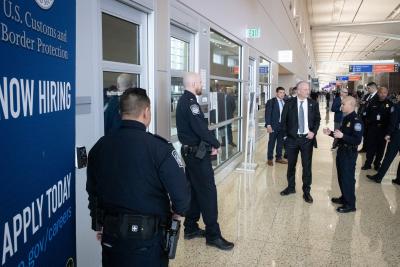 Commissioner Troy Miller and CBP officers and tours the Port of Las Vegas at Las Vegas International Airport, Feb. 7. 