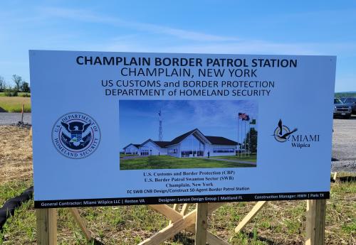 A sign showing the future site of Champlain Station. 
