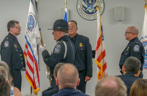 CBP Atlanta's Director Field Operations Gregory Alvarez, Executive Assistant Commissioner Pete Flores and Atlanta Port Director Zachary Thomas at agencie's Appointment Ceremony June 14, 2023.