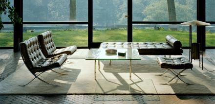 Knoll Glass House showcasing Barcelona Furniture Collection