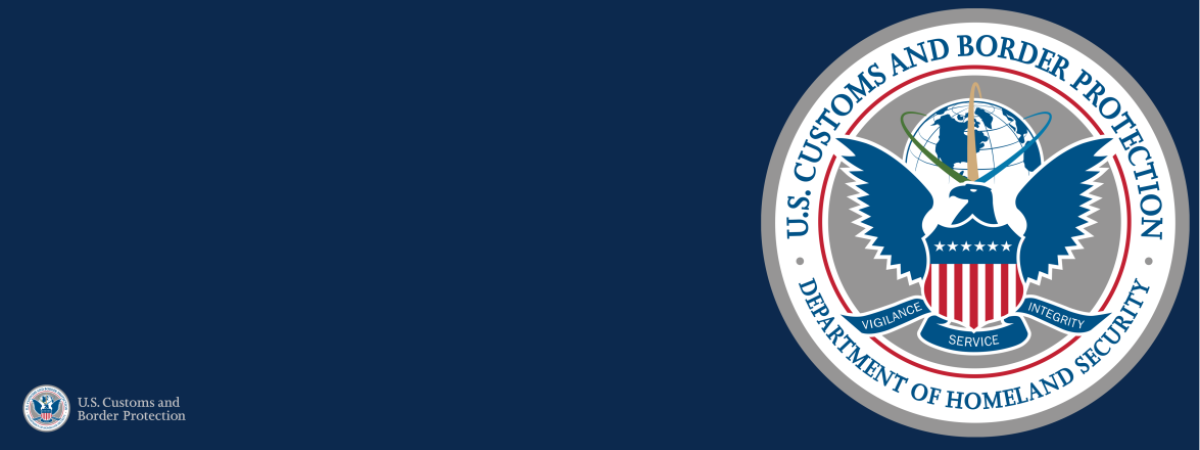 Banner with a blue background showing the CBP Seal