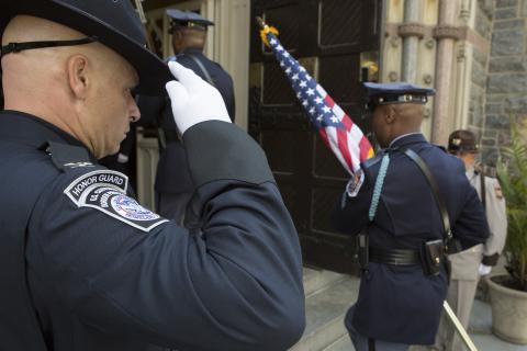 Personnel from U.S. Customs and Border Protection participated in the 20th annual Blue Mass May 6 at St. Patrick Catholic Church in Washington, D.C. Here an honor guard member saluted the flag as…