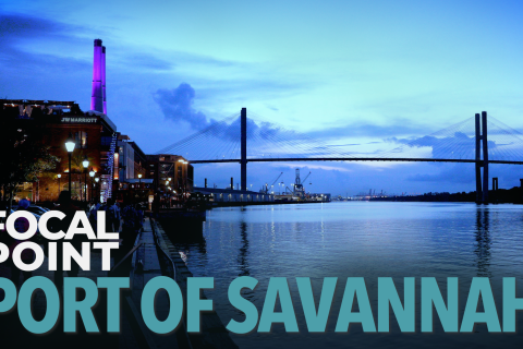 Focal Point: Port of Savannah title over a picture of the port at night.