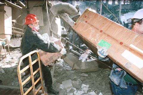 Photograph of cleanup after attacks on September 11, 2001