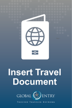 Portal screen message to traveler reading “Insert Travel Document”