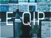 Title E-QIP placed over top of an image of CBP employees working in a data center