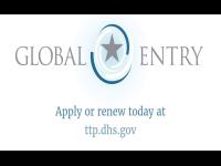 Global Entry logo with the words Apply or renew today at ttp.dhs.gov