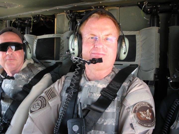 Tony Crowder in a Black Hawk helicopter over Iraq
