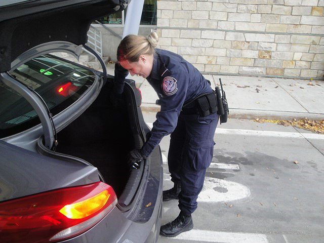 A CBP officer inspects a vehicle at the Derby Line port of entry. 