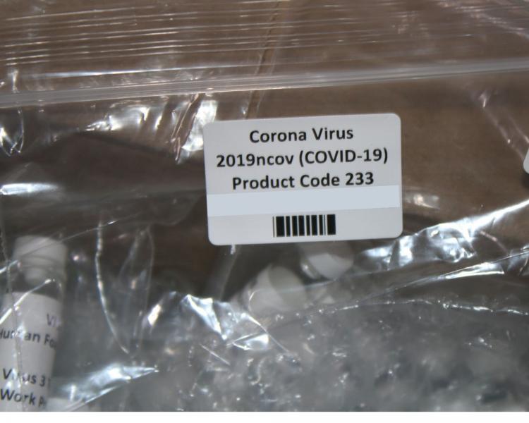 Suspected counterfeit test kits intercepted by CBP in Los Angeles.