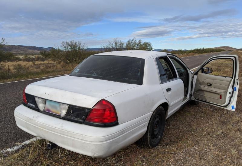 Stolen Ford sedan used in human smuggling attempt before being stopped by U.S. Border Patrol agents in Tucson Sector.