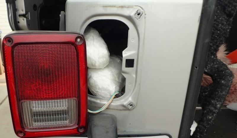 U.S. Customs and Border Protection officers at the Andrade port of entry seized 87 packages of methamphetamine and fentanyl from a woman Tuesday.