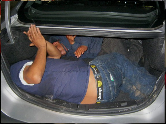 One of the men stated he had difficulty breathing after being locked in the small trunk for nearly an hour.