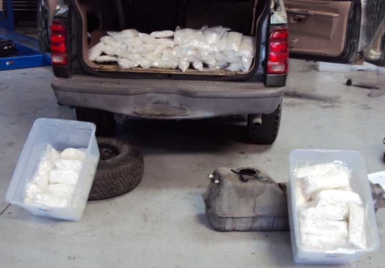 Agents discovered 96 packages of meth inside an SUV.