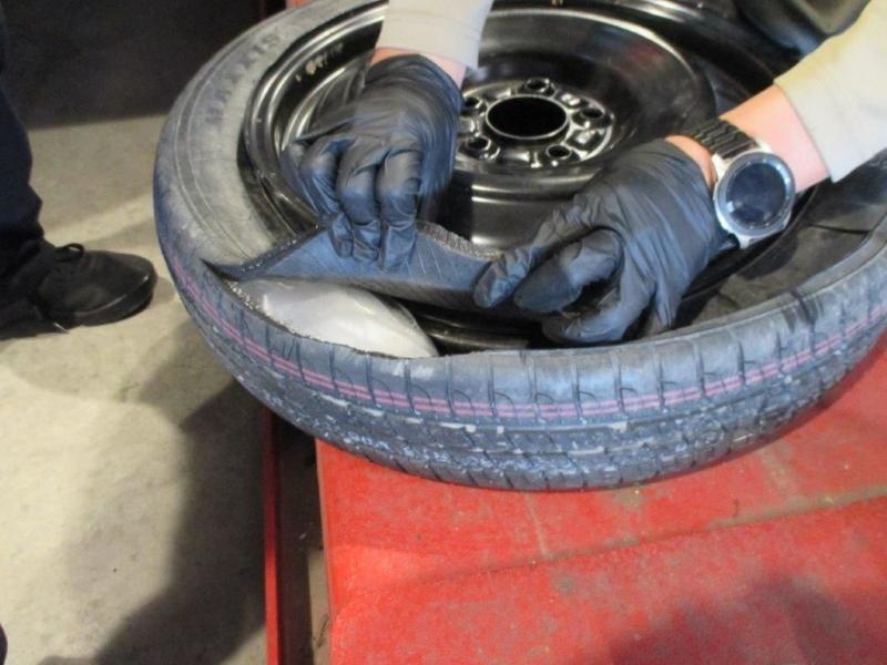Meth was stashed inside this spare tire and other areas of the teen's car.