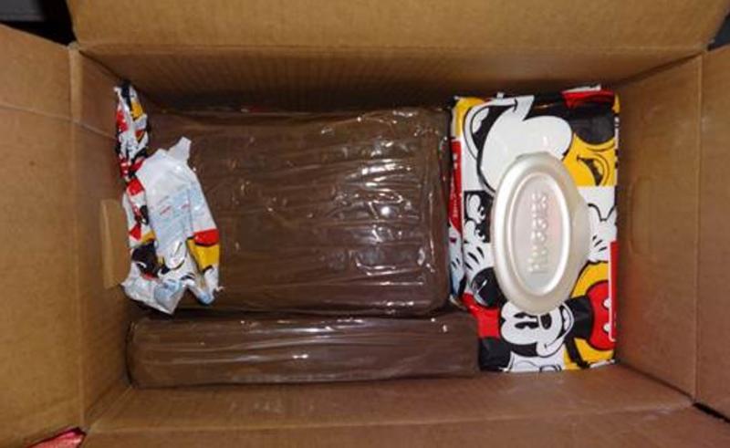 agents discovered 8.8 pounds of cocaine stashed inside a box of baby wipes 