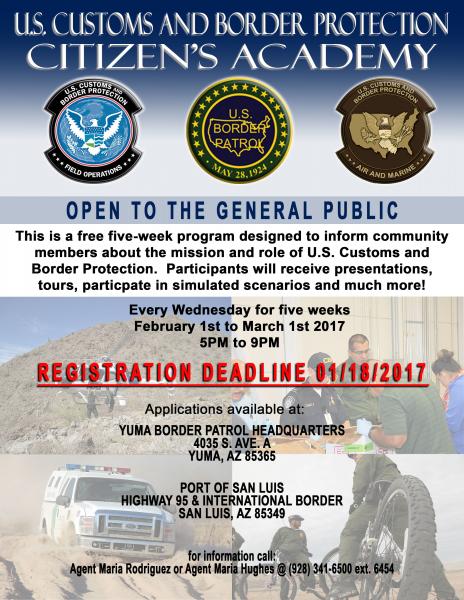 The recruiting poster is designed to attract interested parties to contact officials in Yuma, Ariz. 