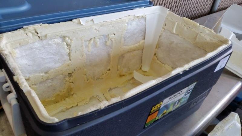 Officers at the Port of Nogales seized 16 pounds of meth from inside of an ice chest