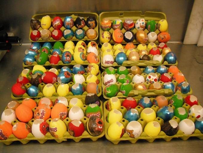 cases of cascarones (confetti-filled eggshells)