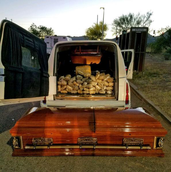 Agents at the SR80 traffic checkpoint seized mor ethan 67 pounds of marijuana within a coffin inside a hearse