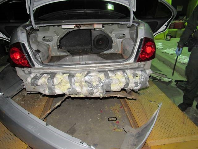 Officers seized meth from within the bumper of a smuggling vehicle