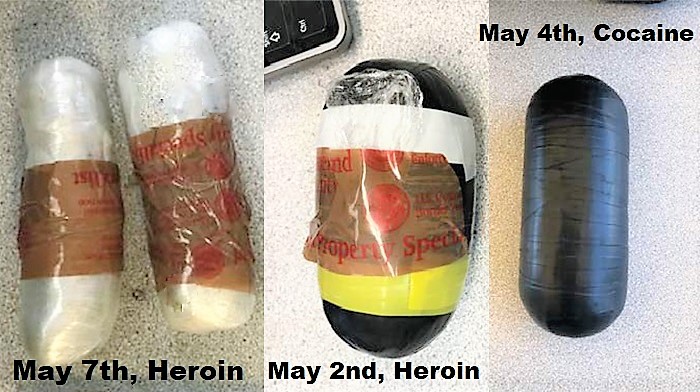 The drugs shown were seized from three shuttle passengers over the past week