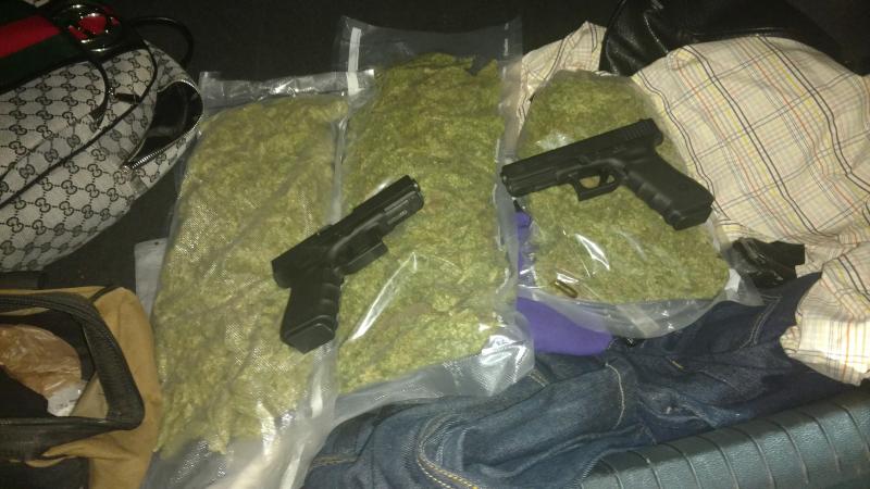 Agents from the Blythe Station made a vehicle stop that resulted in the seizure of marijuana, a pair of weapons and counterfeit currency