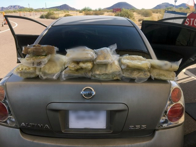 Agents seized 35 pounds of meth from inside of a smuggling vehicle stopped near Gila Bend