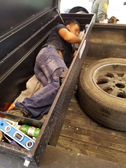 Agents discovered an illegal alien locked inside of a truck toolbox at a BP checkpoint