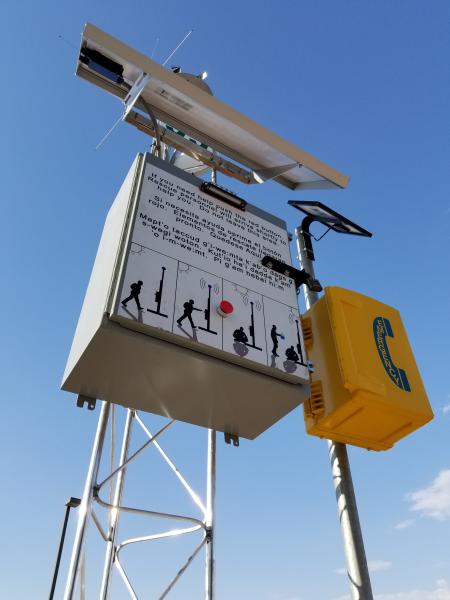 Rescue beacons such as this one have been installed along popular routes of travel, in case migrants become distressed