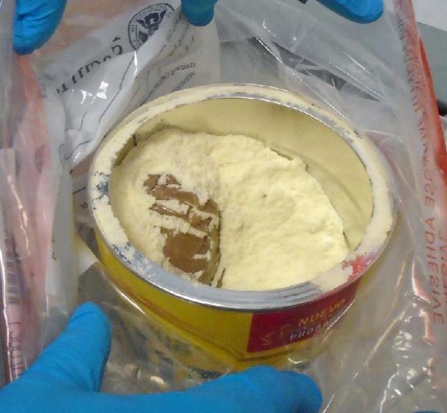 Officers at the Morley pedestrian crossng discovered nearly three pounds of heroin inside of a container labeled as baby formula