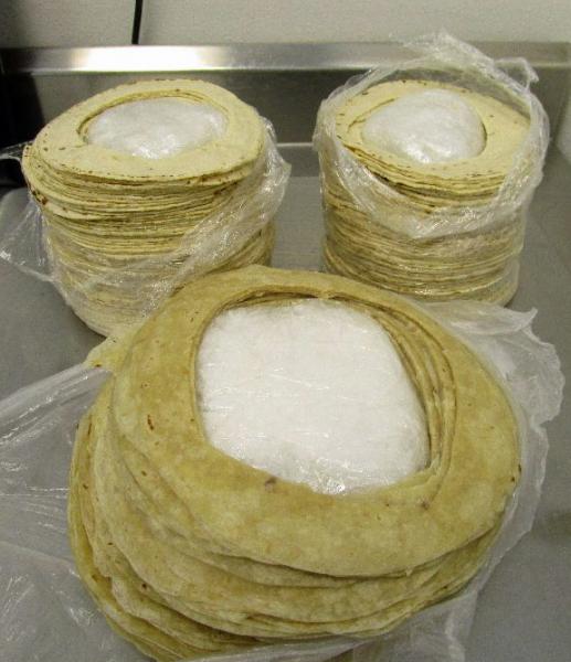 Officers at the Morley Pedestrian crossing referred a Nogales, Ariz. man for further inspection, where they discovered packages of tortillas were actually hollowed out and filled with packages of meth