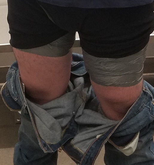 A search of a pedestrian crosser led to the discovery of heroin taped around his thighs