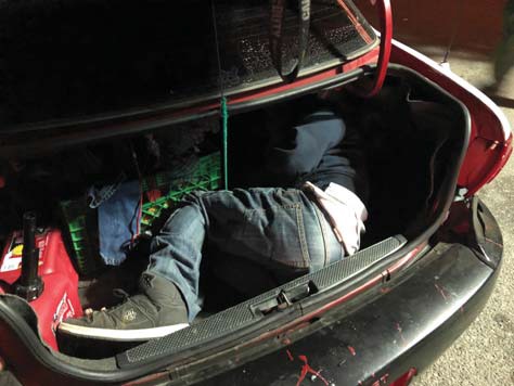 Agents discovered an illegal alien within the trunk of a smuggling vehicle
