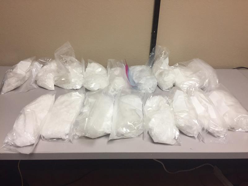 17 pounds of meth as well as 5 pounds of heroin seized from a vehicle stop 