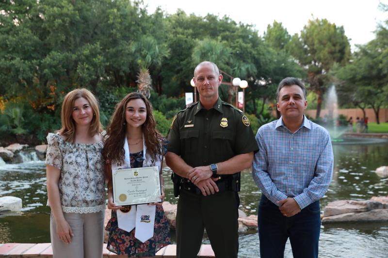 Camila Sanmiguel pictured with Laredo Sector Chief Patrol Agent Jason D. Owens along with her parents Eusebio Gerardo Sanmiguel-Salinas and Rosario Sanmiguel.
