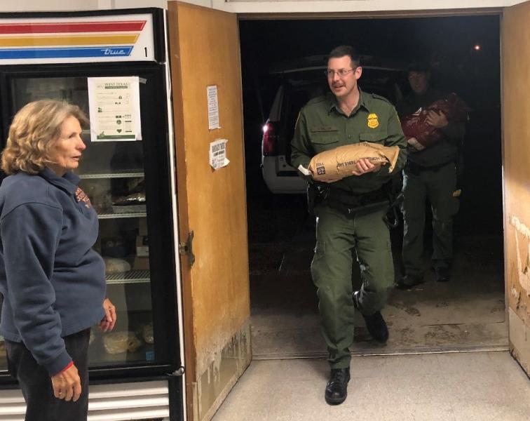 Sanderson Station Supervisory Border Patrol Agent Timothy Miller delivers food to the Terrell County Food Pantry.