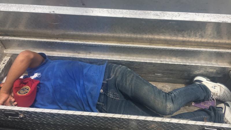 A smuggled alien was found locked inside of a pickup truck toolbox.