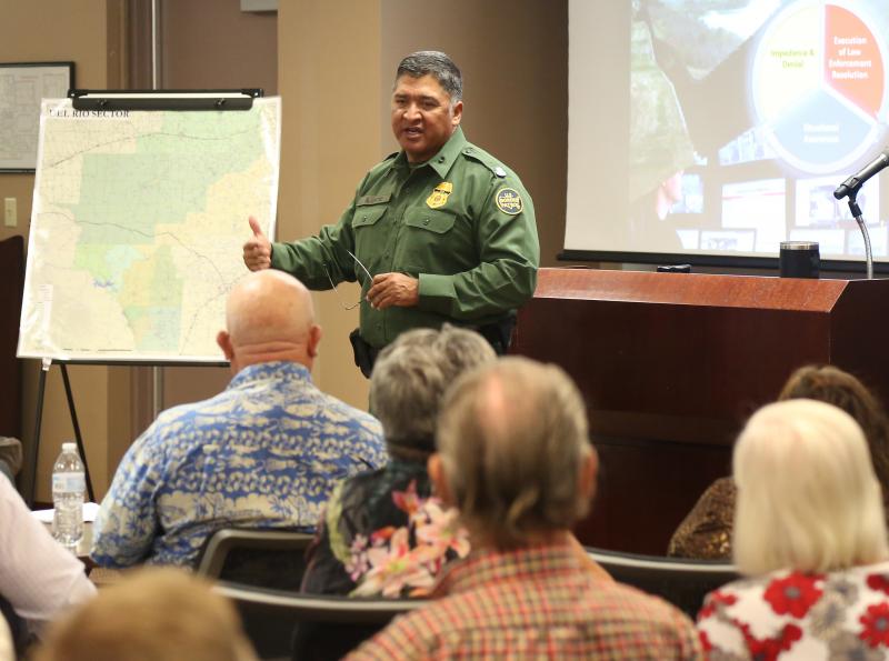 Chief Raul Ortiz addresses local landowners during a recent meeting at Del Rio Sector Headquarters.