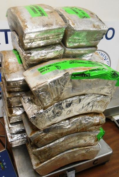 Packages containing 129 pounds of methamphetamine seized by CBP officers at Hidalgo Bridge