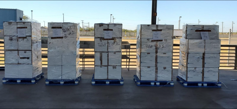 Boxes containing 1,221 pounds of methamphetamine seized by CBP officers at Eagle Pass Port of Entry