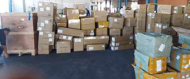 Boxes containing $14.7 million in alleged counterfeit goods seized by CBP at World Trade Bridge