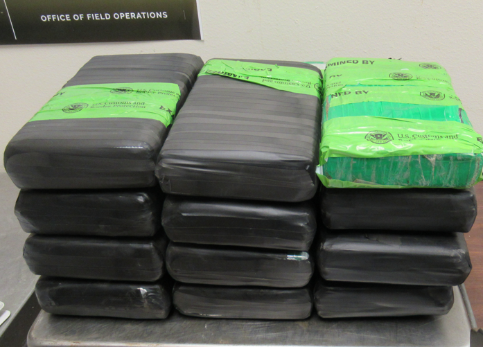 Packages containing 40 pounds of cocaine seized by CBP officers at Hidalgo International Bridge.