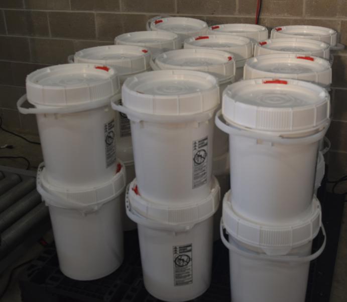 Buckets containing nearly 2,445 pounds of methamphetamine seized by CBP officers at Brownsville Port of Entry